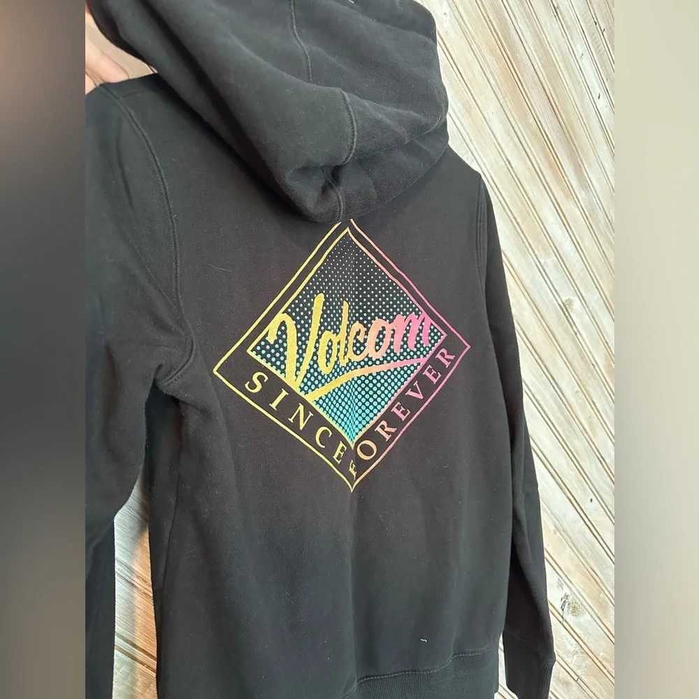 Volcom Since Forever Black Colourful Hoodie Graphic Design Palm Trees - Picture 6 of 6